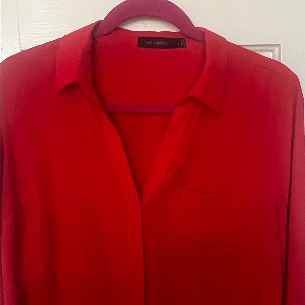 Red, button down blouse - Picture 3 of 4